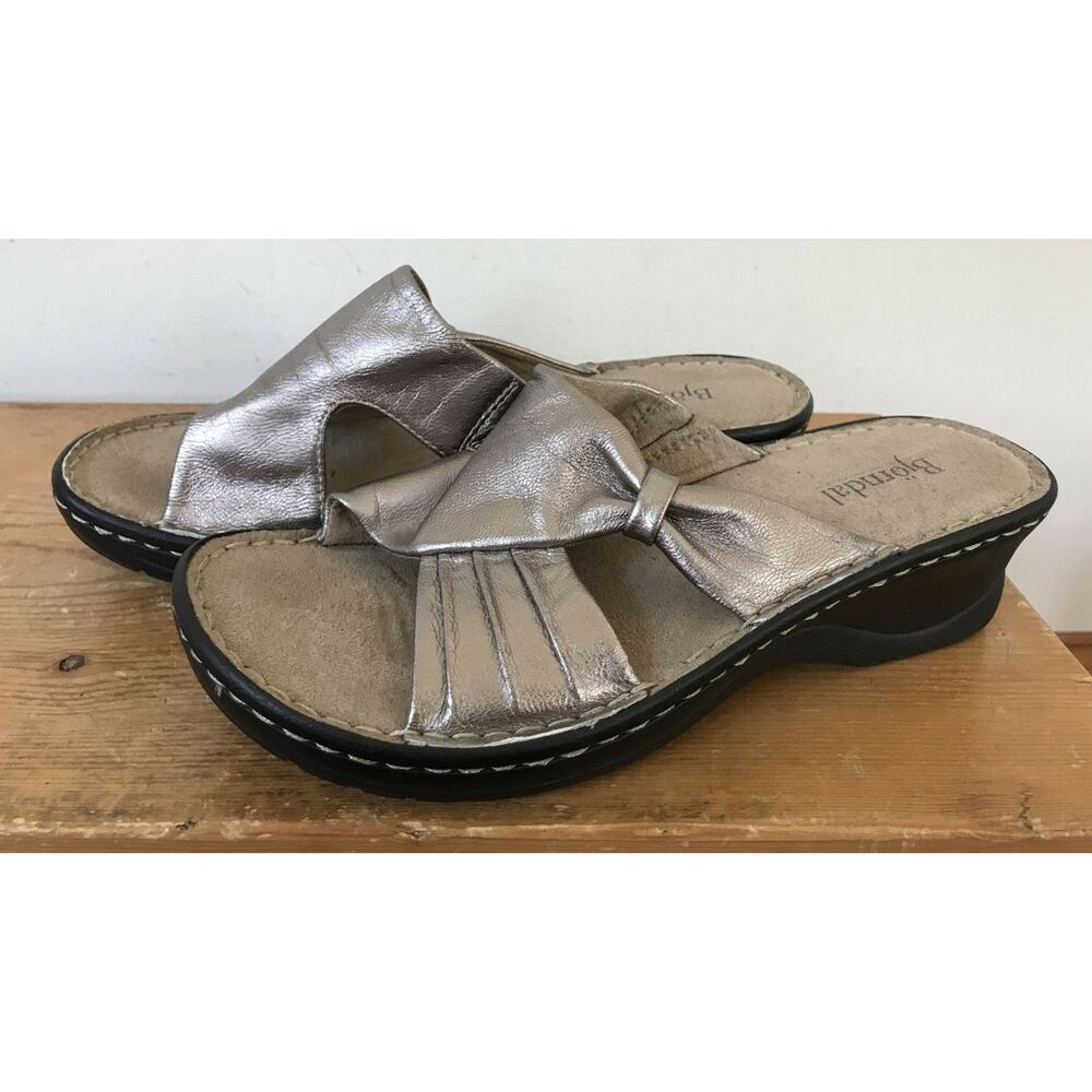 Bjorndal Clancy Bronze Metallic Leather Wedge Slip On Sandals Comfort Shoes 7